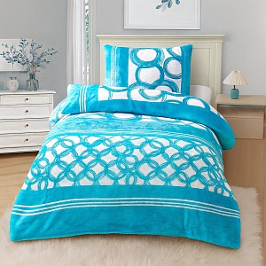 Mikroplyšové povlečení Premium 140x200+70x90 Kruhy tyrkys