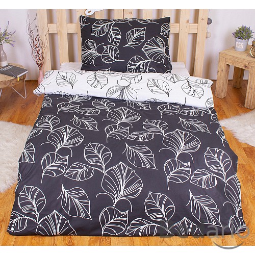 Bavlněné povlečení listy černo-bílé 140x200+70x90