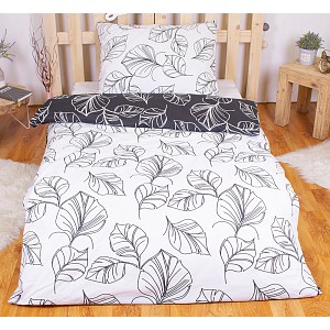 Bavlněné povlečení listy černo-bílé 140x200+70x90