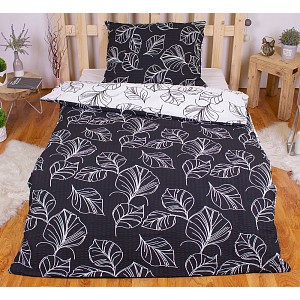 Krepové povlečení listy černo-bílé 140x200 70x90