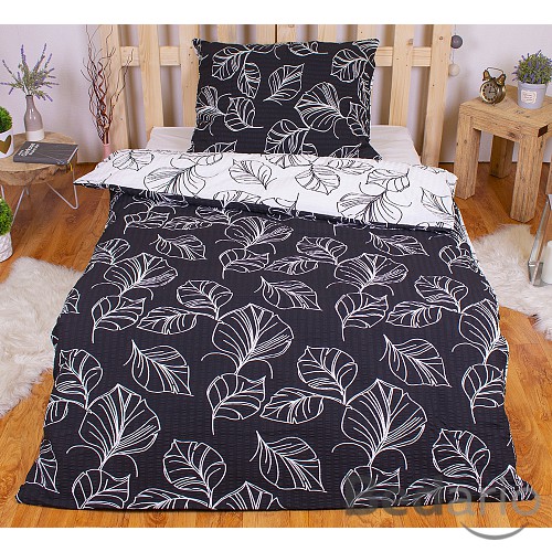 Krepové povlečení listy černo-bílé 140x200 70x90