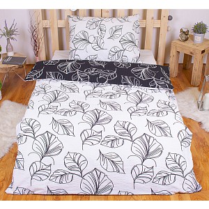 Krepové povlečení listy černo-bílé 140x200 70x90