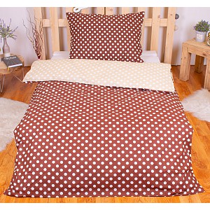 Bavlněné povlečení puntík čokoláda-smetana 140x200+70x90