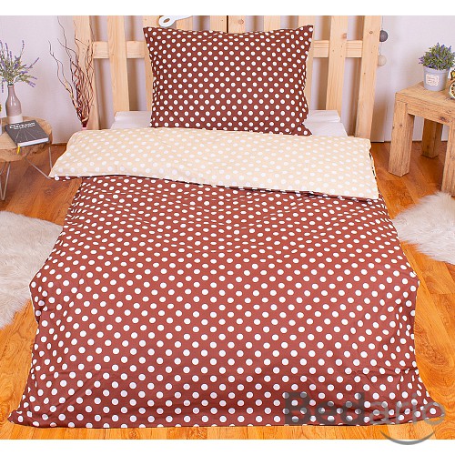 Bavlněné povlečení puntík čokoláda-smetana 140x200+70x90