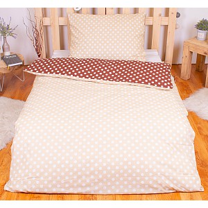 Bavlněné povlečení puntík čokoláda-smetana 140x200+70x90