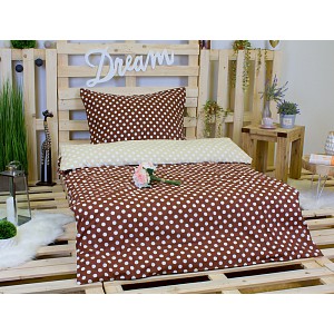 Krepové povlečení puntík čokoláda-smetana 140x200 70x90