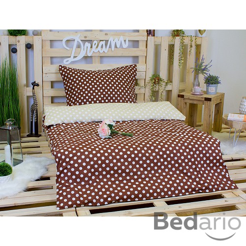 Krepové povlečení puntík čokoláda-smetana 140x200 70x90