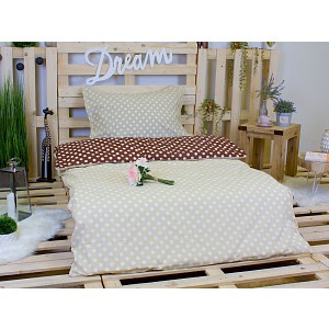 Krepové povlečení puntík čokoláda-smetana 140x200 70x90