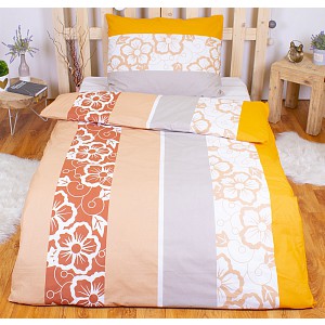 Bavlněné povlečení květiny béžové 140x200+70x90