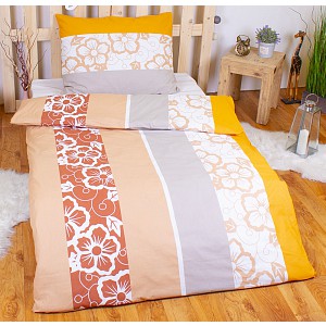 Bavlněné povlečení květiny béžové 140x200+70x90