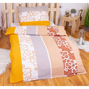 Krepové povlečení květiny béžové 140x200+70x90