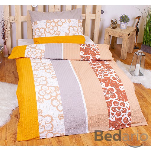 Krepové povlečení květiny béžové 140x200+70x90