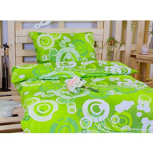 Bavlněné povlečení kruhy zelené 140x220+70x90