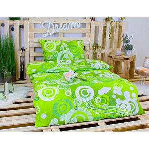 Bavlněné povlečení kruhy zelené 140x220+70x90