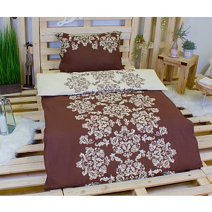 Krepové povlečení venzel hnědý 140x200+70x90