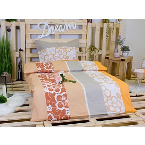 Krepové povlečení květiny béžové 140x220+70x90