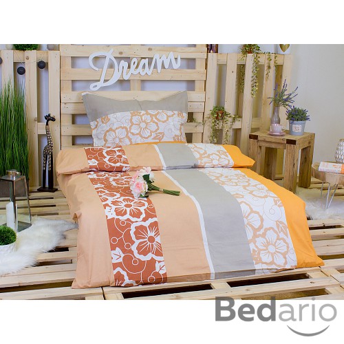 Krepové povlečení květiny béžové 140x220+70x90