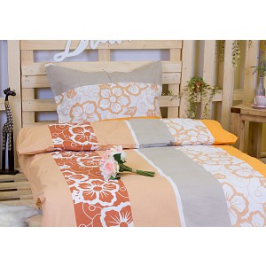 Krepové povlečení květiny béžové 140x220+70x90