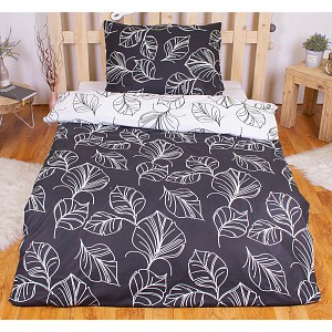 Bavlněné povlečení listy černo-bílé 140x220+70x90