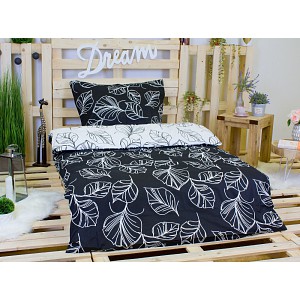 Krepové povlečení listy černo-bílé 140x220 70x90