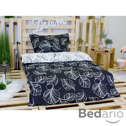 Krepové povlečení listy černo-bílé 140x220 70x90