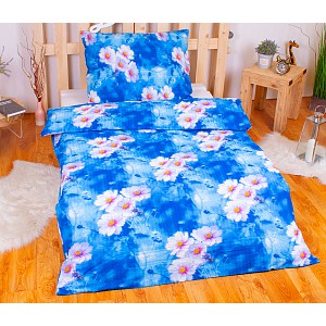 Krepové povlečení květiny modré 140x200+70x90