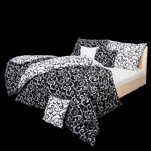Krepové povlečení ornament černo-bílý 140x200+70x90