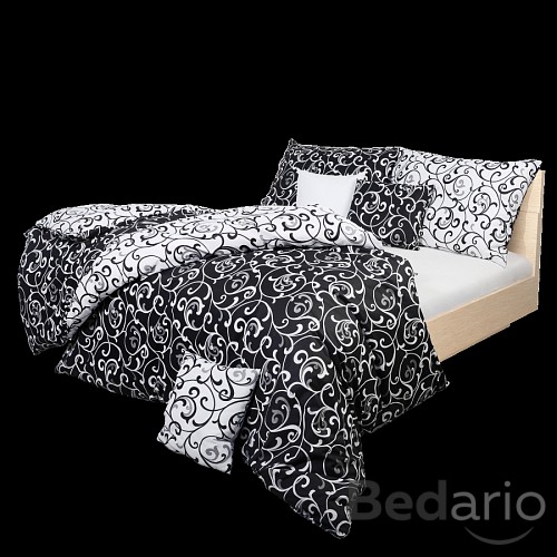 Krepové povlečení ornament černo-bílý 140x200+70x90