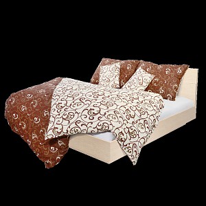 Krepové povlečení ornament hnědo-béžový 140x200+70x90