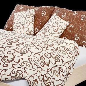 Krepové povlečení ornament hnědo-béžový 140x200+70x90