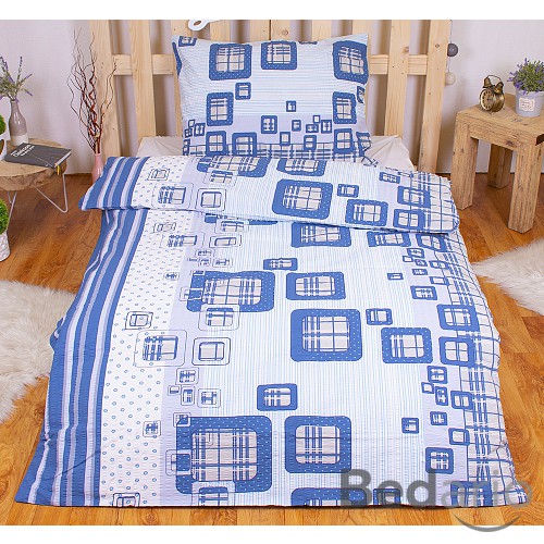 Krepové povlečení káro modré 140x200+70x90