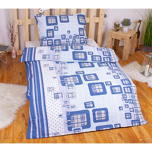 Krepové povlečení káro modré 140x200+70x90