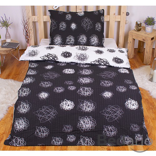 Krepové povlečení orbit černo-bílý 140x200+70x90
