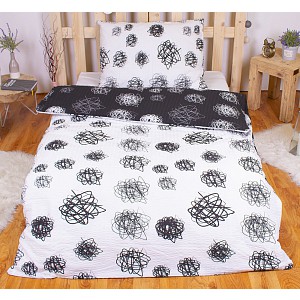 Krepové povlečení orbit černo-bílý 140x200+70x90