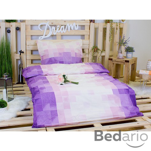 Bavlněné povlečení kostičky fialové 140x200+70x90