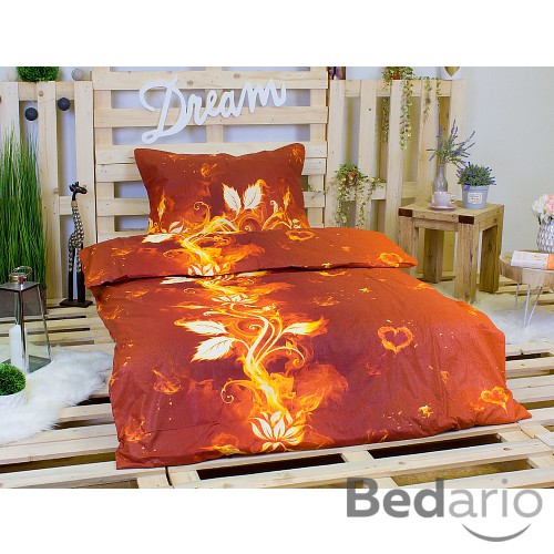 Bavlněné povlečení ohnivá srdce 140x200+70x90