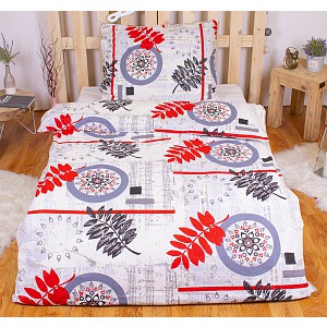 Bavlněné povlečení kapradí šedo-červené 140x200+70x90