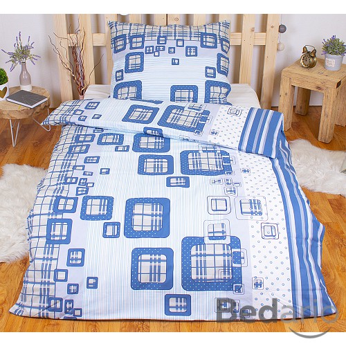 Bavlněné povlečení káro modré 140x200+70x90