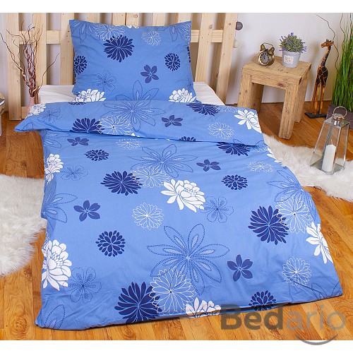 Krepové povlečení květinová variace modrá 140x200+70x90