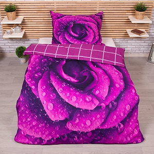 3D povlečení 140x200+70x90 Orosená růže