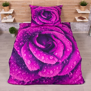 3D povlečení 140x200+70x90 Orosená růže