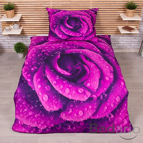 3D povlečení 140x200+70x90 Orosená růže