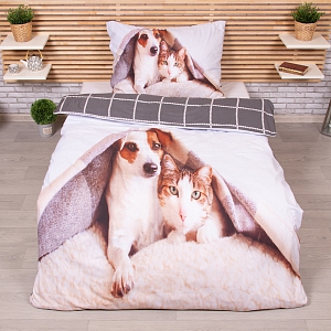 3D povlečení 140x200+70x90 Pes a kočka