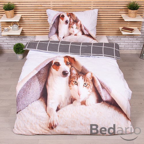3D povlečení 140x200+70x90 Pes a kočka