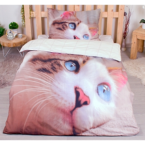 3D povlečení 140x200+70x90 Kočka modrooká