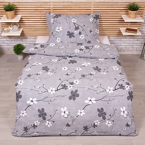 Bavlněné povlečení 140x200+70x90 Květoslava šedá