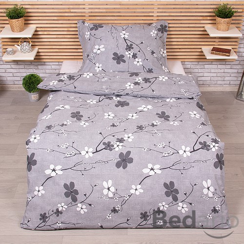 Bavlněné povlečení 140x200+70x90 Květoslava šedá