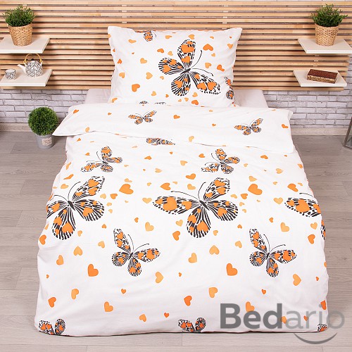 Bavlněné povlečení 140x200+70x90 Motýl oranžový