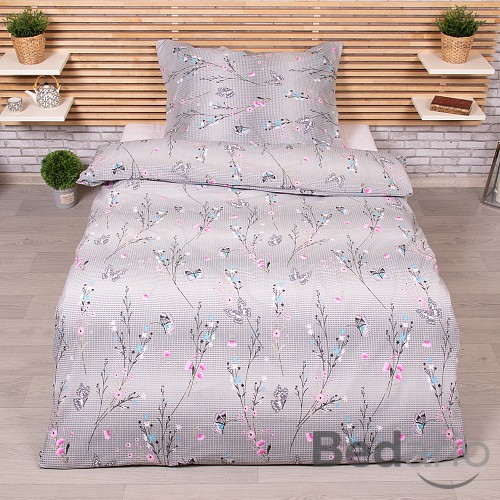 Bavlněné povlečení 140x200+70x90 Motýl šedý