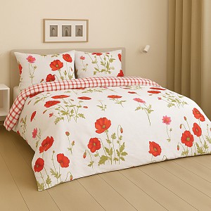 Povlečení bavlněný satén HIP DeLuxe 200x200+2x70x90 Vlčí máky červené